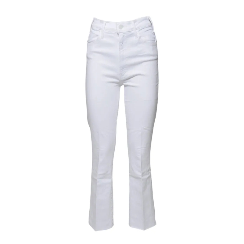 Mother Jeans The Hustler Ankle Fray White Cotton Jeans White