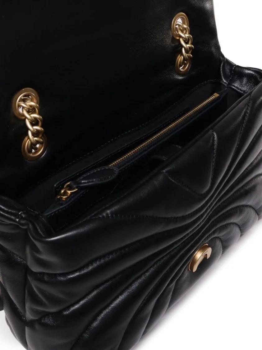 pinko Hobo bags Quilted Black Calf Leather Foldover Bag in zwart