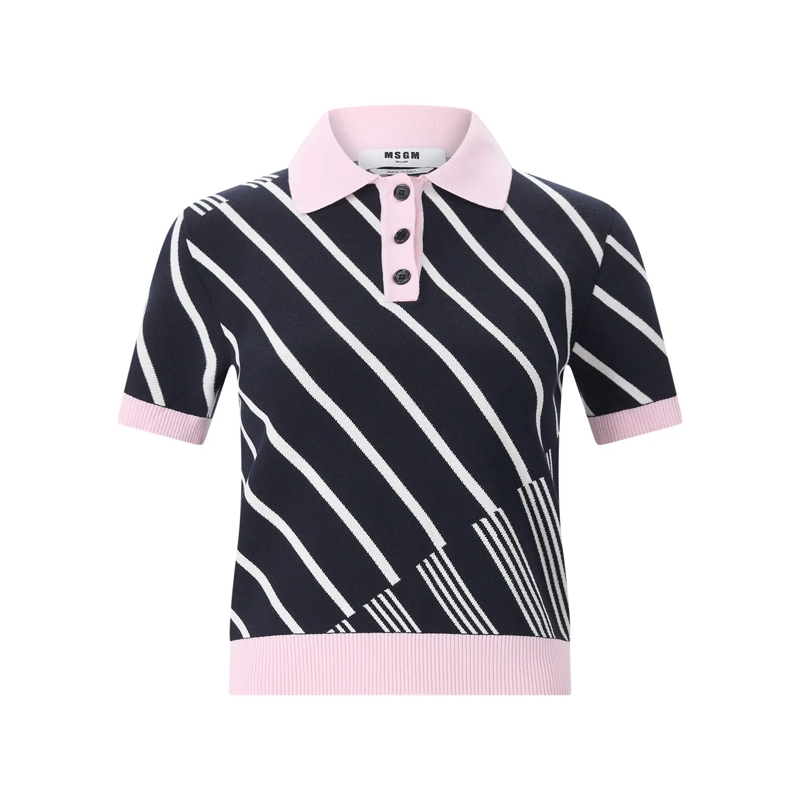 MSGM Poloshirt Gestricktes Poloshirt mit Streifendesign dunkelblau