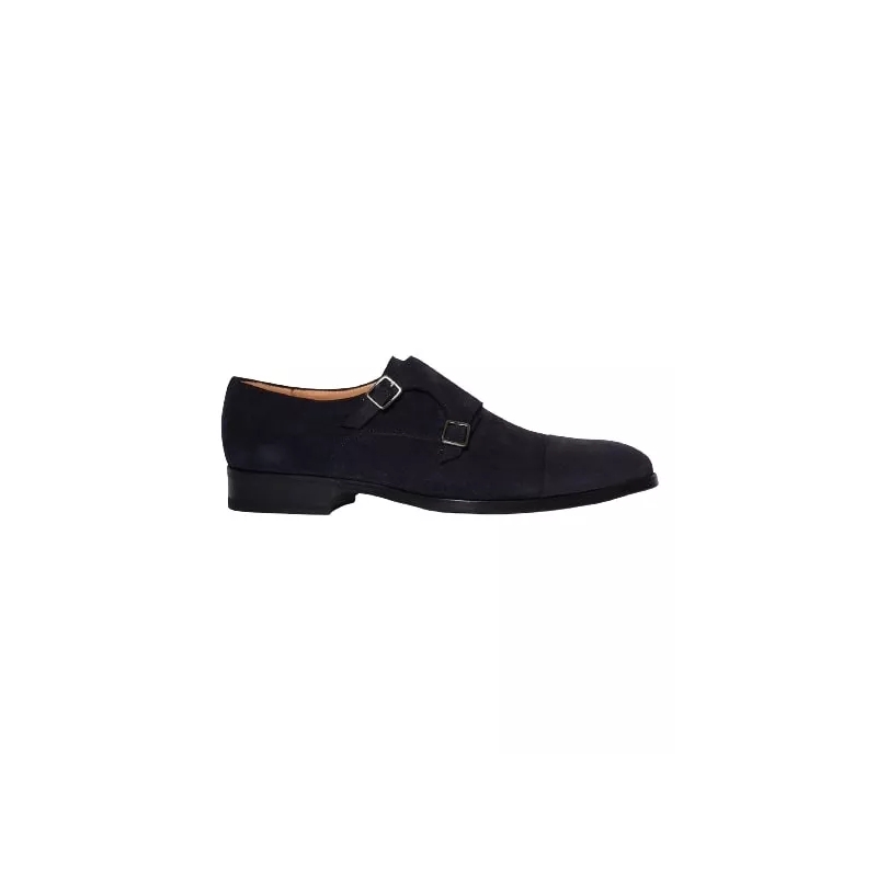 Sutoris Derbys Double Buckle Shoe In Blue Suede Black