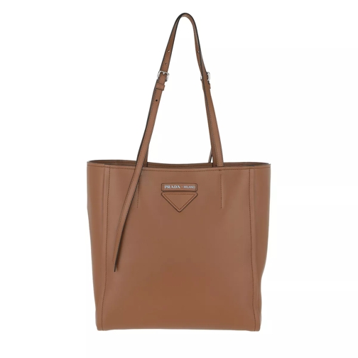 Prada Logo Tote Bag Rivets Leather Brown Fourre-tout