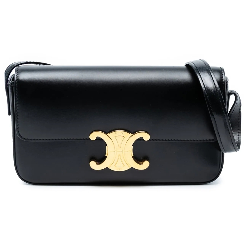 Celine Schultertasche Shiny Calfskin Triomphe Claude Shoulder Bag schwarz