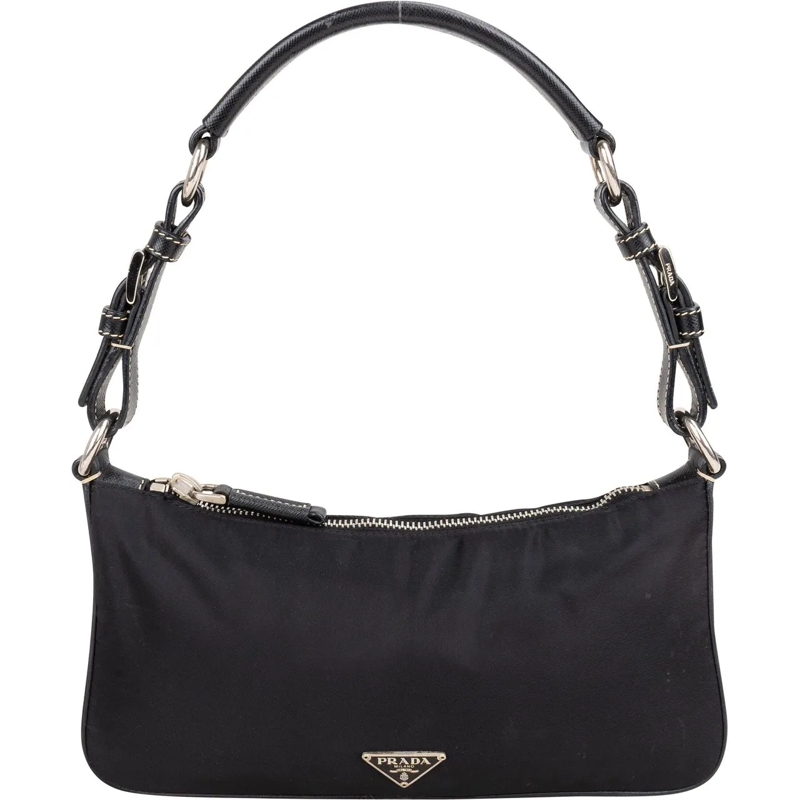 Prada Fourre-tout Prada Nylon Black Saffiano Leather Triangle Handba schwarz
