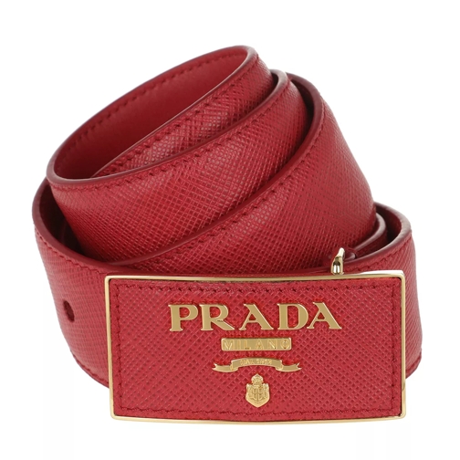 Prada Square Buckle Belt Leather Saffiano Fuoco Läderskärp