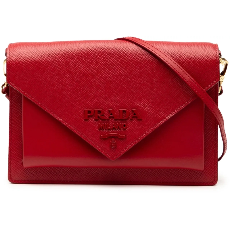 Prada Sac à bandoulière Mini City Calf Trimmed Saffiano Monochrome Envelop rot