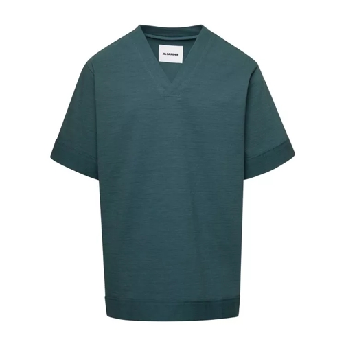 Jil Sander Green V-Neck T-Shirt In Cotton Stretch Green 