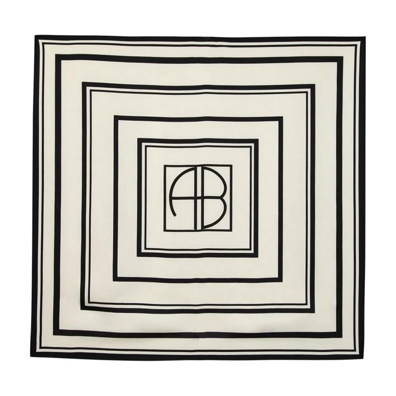 Anine Bing Lichtgewicht Sjaal York Monogram Scarf - Silk - Printed Neutrals
