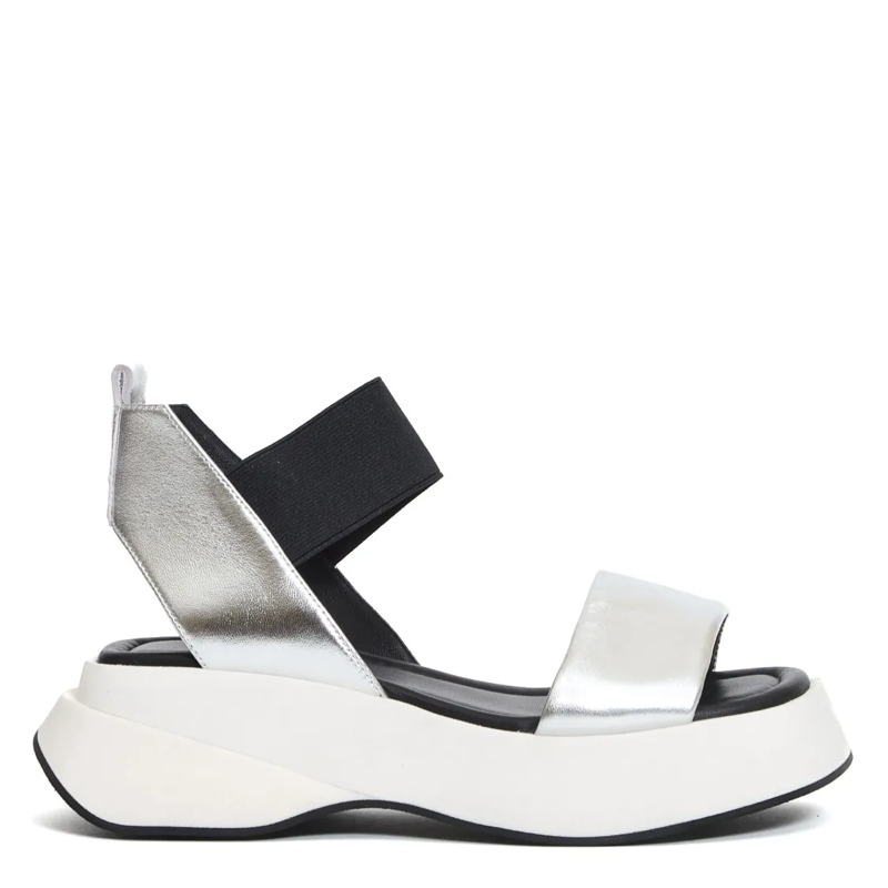Elena Iachi Sandalen Silver Leather Wedge Sandal White