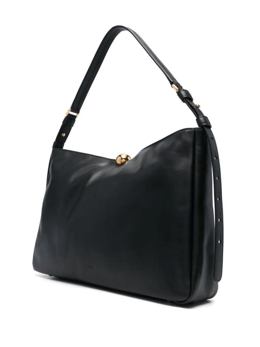 Furla Hobo bags Black Calf Leather Shoulder Bag in zwart