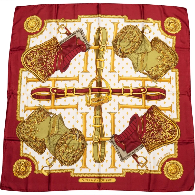 Hermès Wollschal Hermes Classic "SELLES A HOUSSE" Silk Carre 90 Sca rot