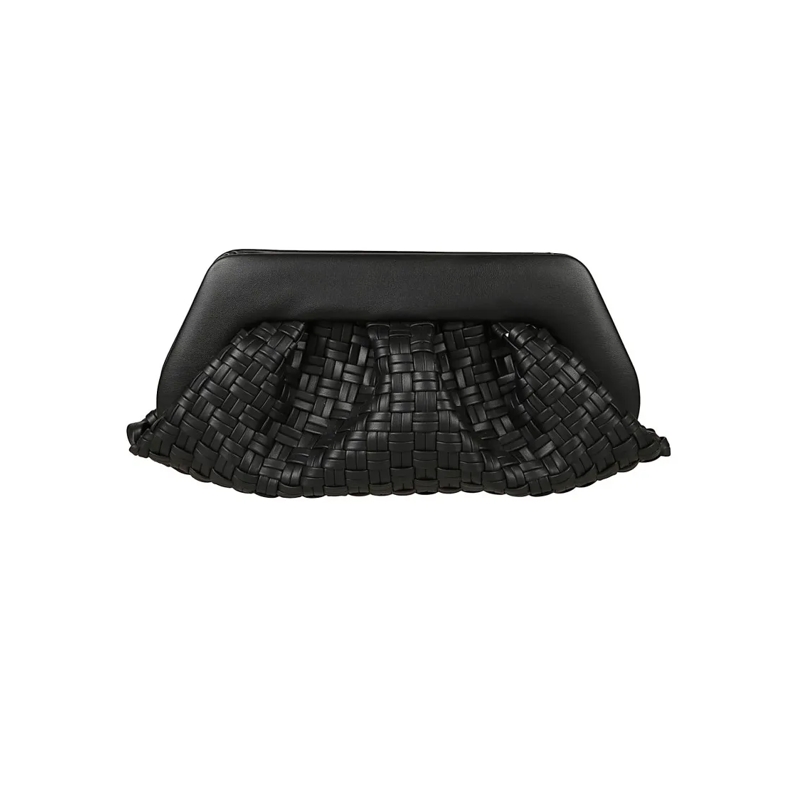 Themoirè Clutch Micro-Woven Clutch Bag With Structured Top Frame Black