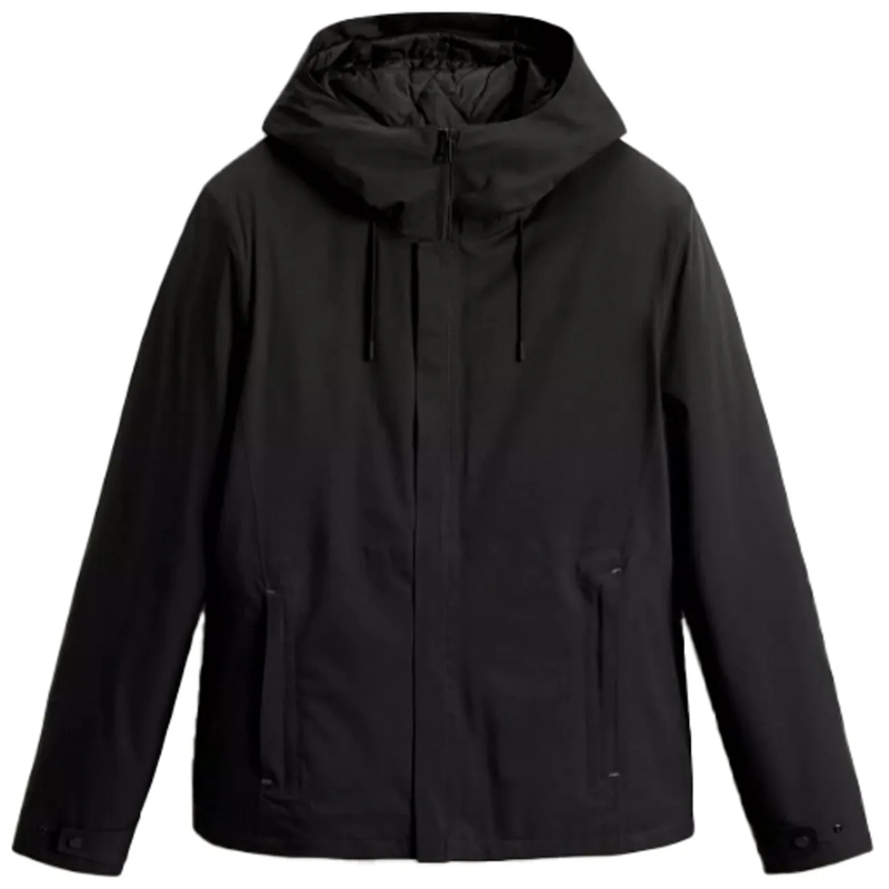 Woolrich  Black Hooded Jacket And Practical Features Black