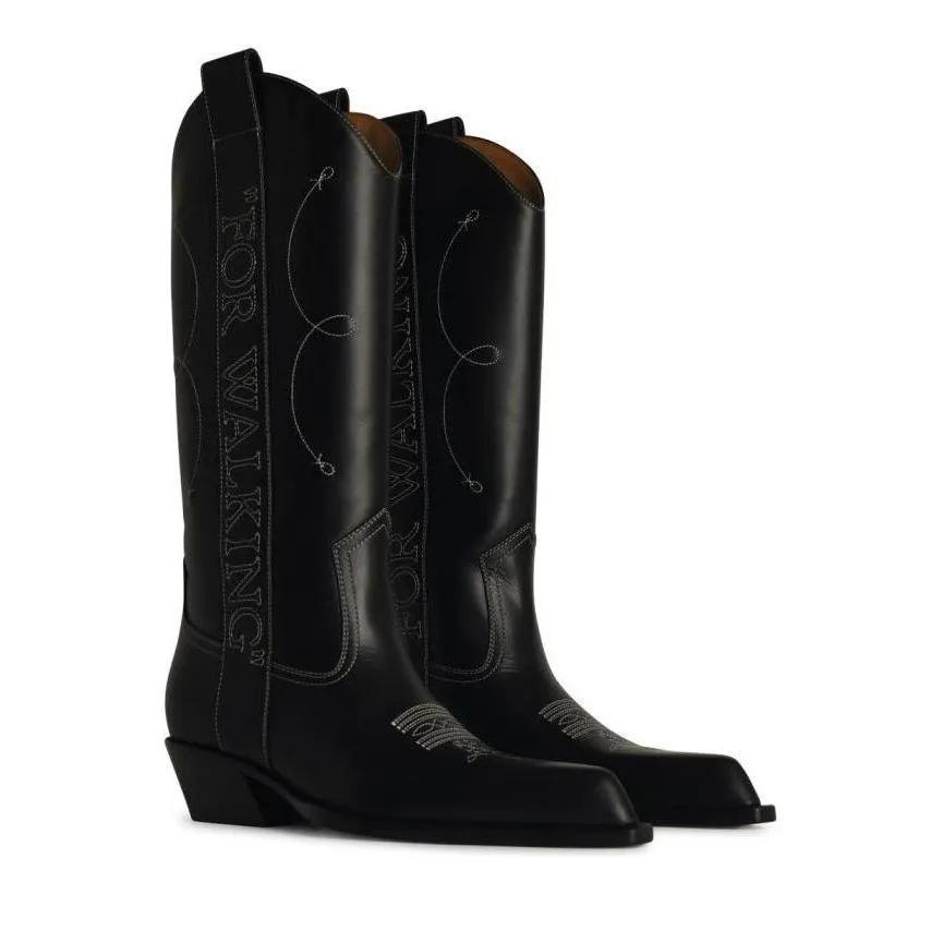 Off-White Stiefel - Texano%27 Black Leather Boots - Gr. 37 (EU) - in Schwarz - für Damen