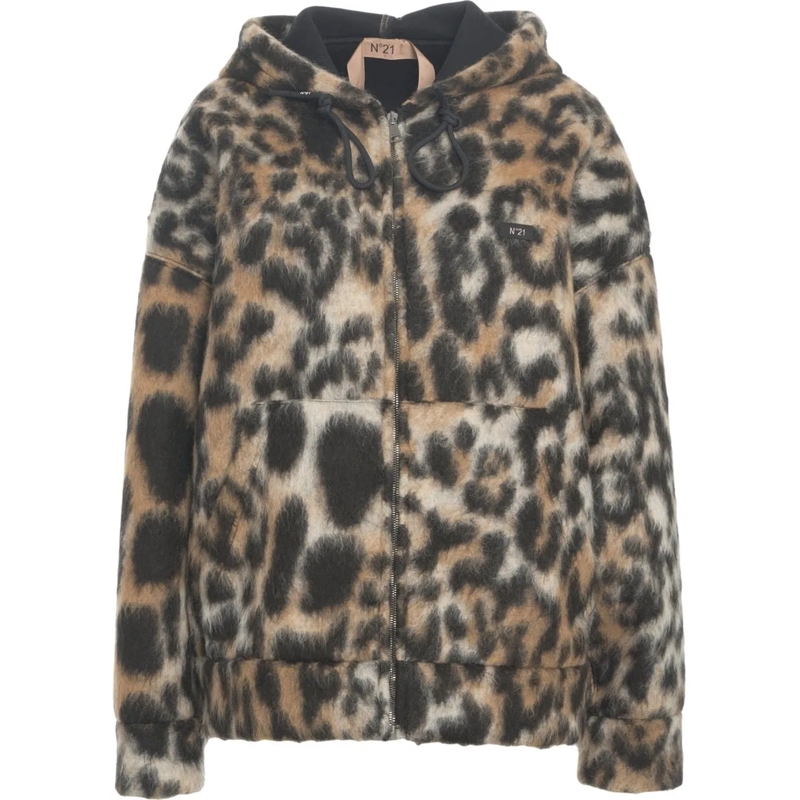 N°21 Veste de transition Hooded jacket made of faux fur braun