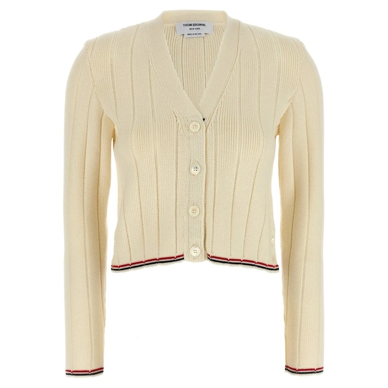 Thom Browne Cardigan 'Ladder Full Needle Rib Stitch' Cardigan Neutrals