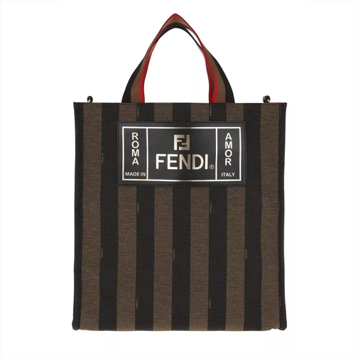 Fendi Logo Handle Bag Stripes Canvas Brown Tote