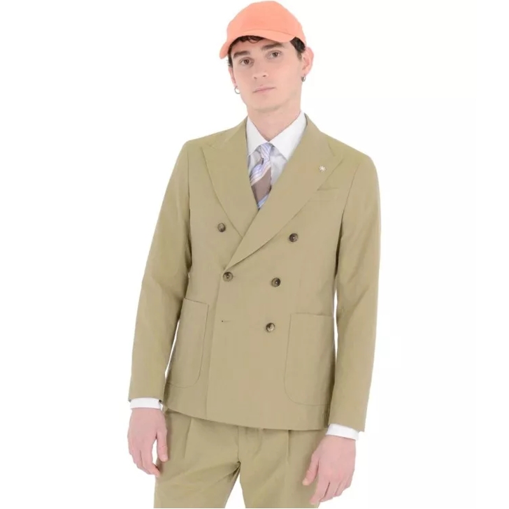 Manuel Ritz Green Double-Breasted Suit Brown