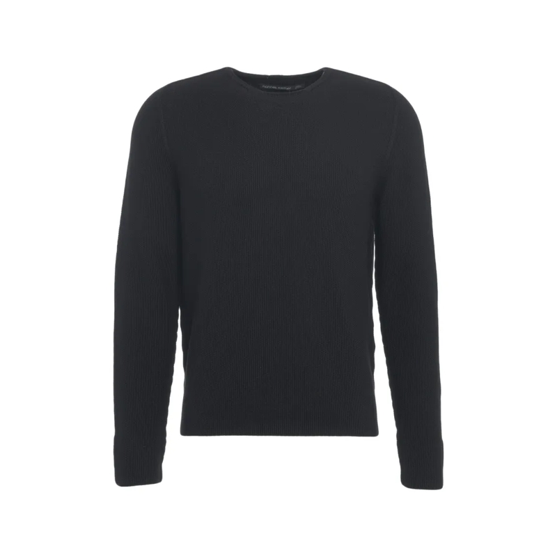 Hannes Roether Pullover Refined Black Wool Sweater With Ribbed Texture Black