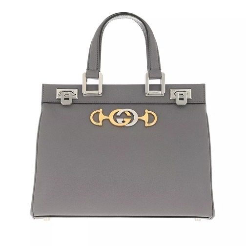 Gucci Zumi Small Handle Bag Grainy Leather Dusty Grey Rymlig shoppingväska