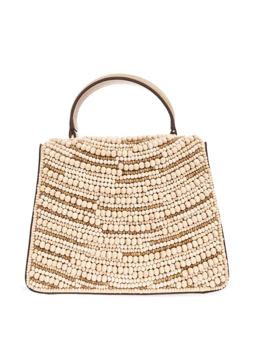 Cult Gaia Shoppers & Totes Wood-Bead Embellished Tote Bag in beige