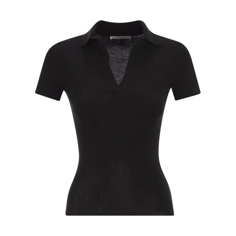 Max Mara T-shirt Mxmalbero - Ribbed Wool Polo Shirt Black