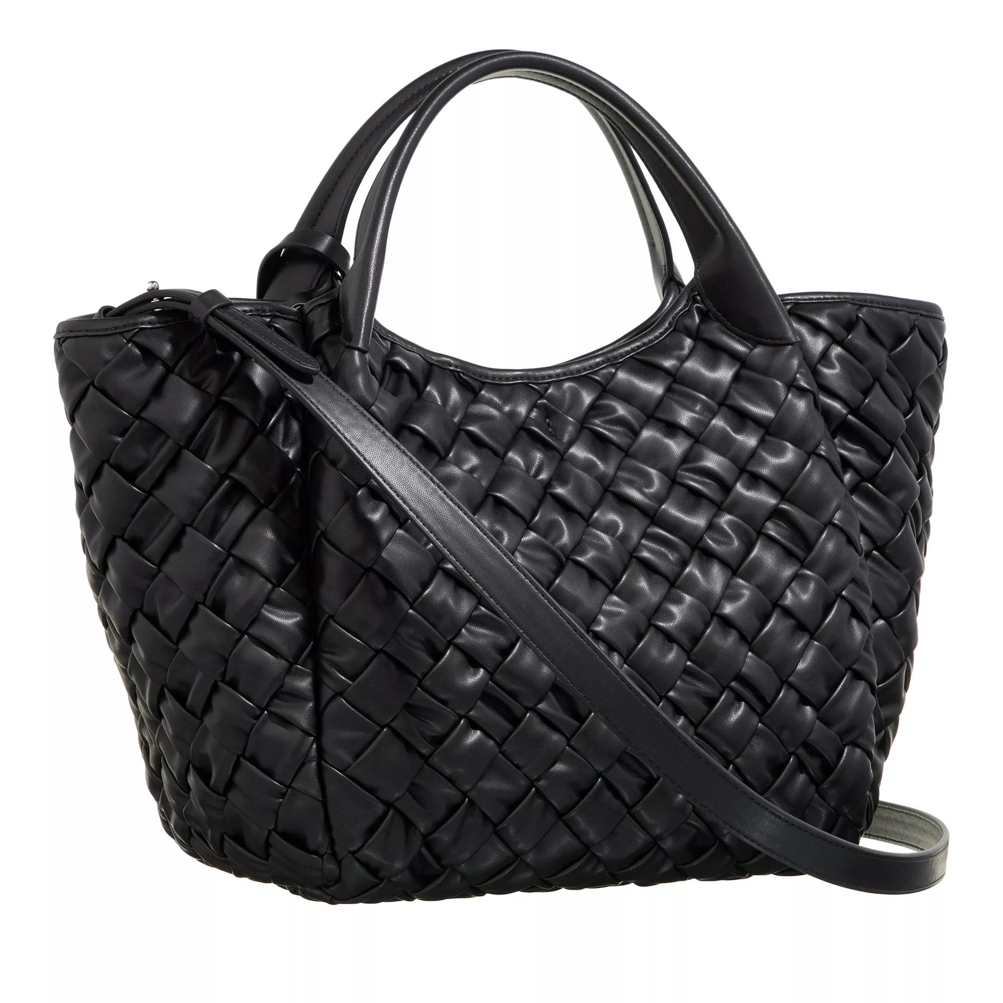 Emporio Armani Zwarte tas met gevlochten ontwerp en logohanger Black Dames