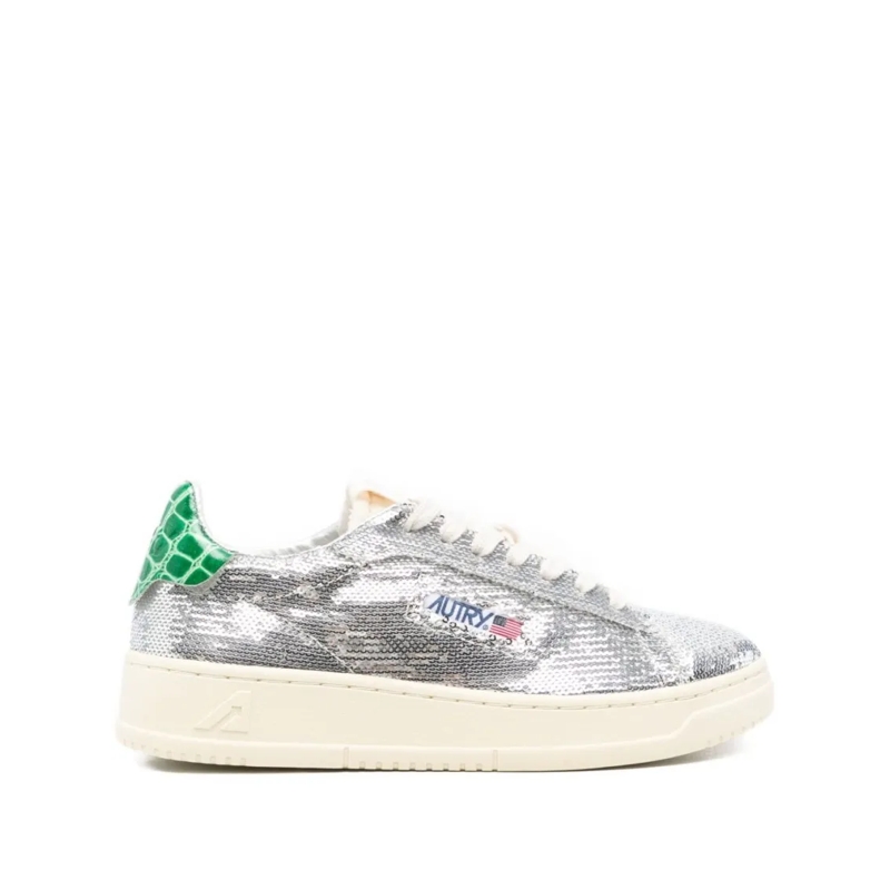 Autry International Low-Top-Sneaker Shiny Silver Sequin Low-Top Sneakers Neutrals
