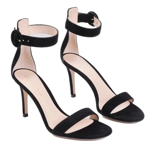 Gianvito Rossi Portofino 85 Camel Suede Leather Sandals Black Sandaler