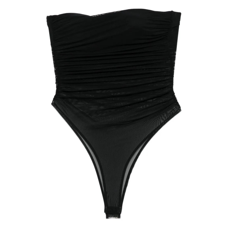 Amazuin  Ruched Black Bodysuit Black
