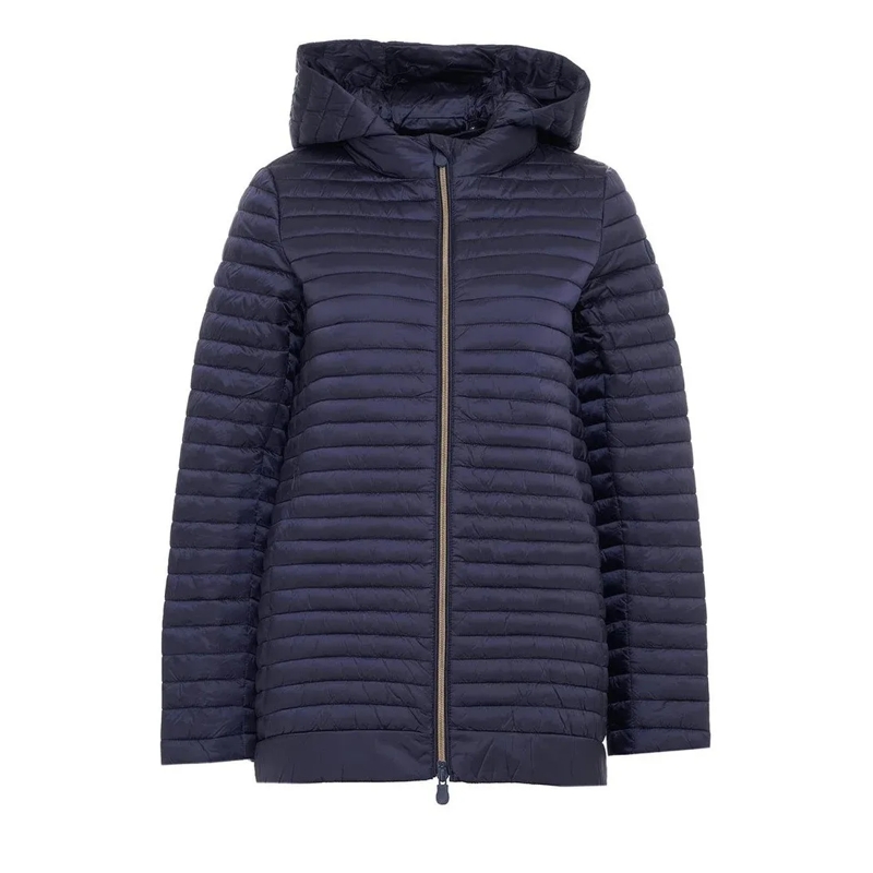 Save the Duck  Quilted Hooded Jacket With Full-Length Zipper Blue