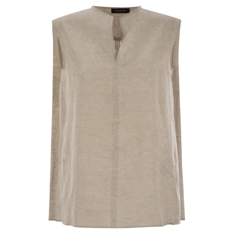 Fabiana Filippi Blouse Sleeveless Linen Top With Gathered Back Neutrals