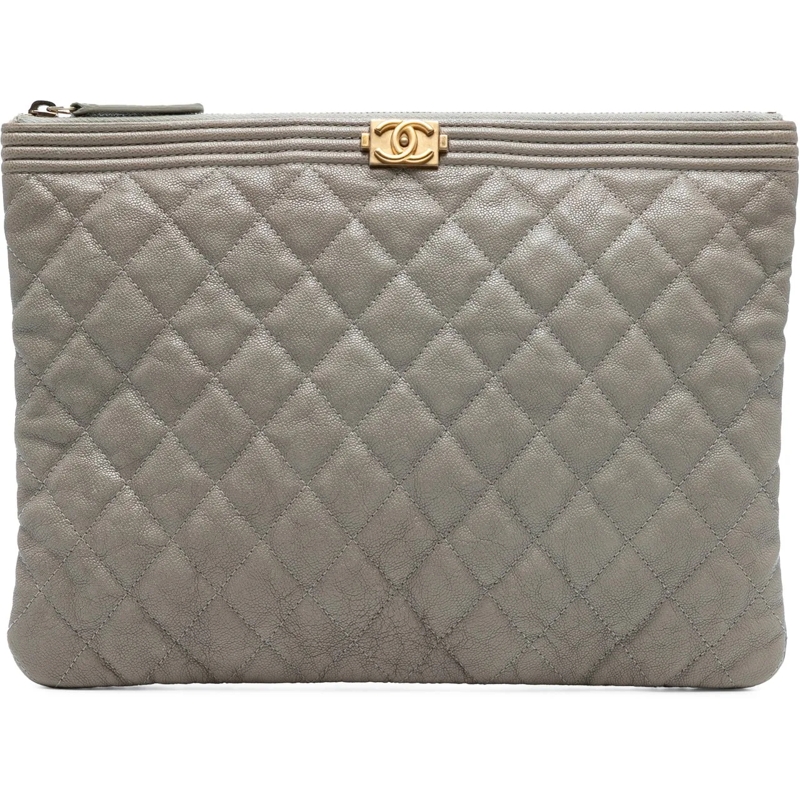 Chanel Clutch Medium Quilted Caviar Boy O Case Clutch grau