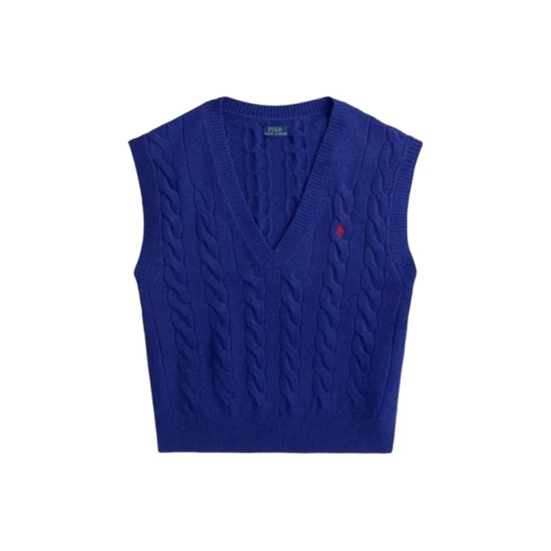 Polo Ralph Lauren Pullover Cable Knit V-Neck Vest In Rich Blue Blue