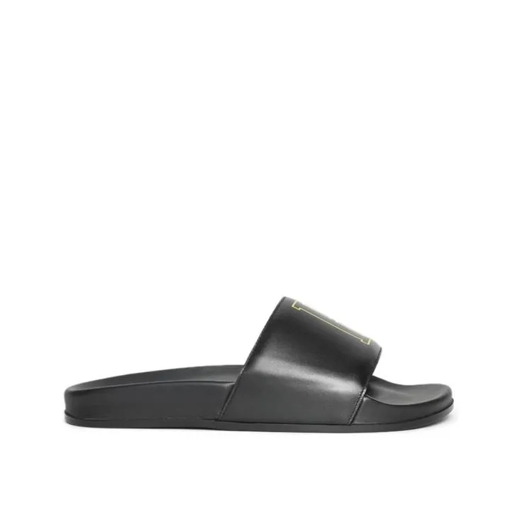 Rhude Logo Print Leather Slides Black Loafer