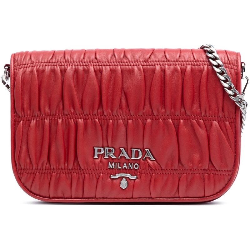 Prada Sac à bandoulière Nappa Gaufre Chain Flap Bag rot