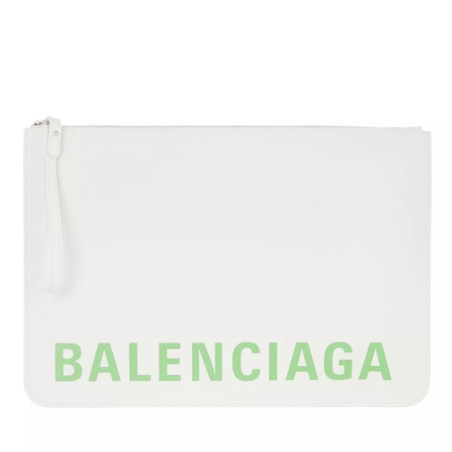 Balenciaga Logo Clutch Leather White Green Clutch