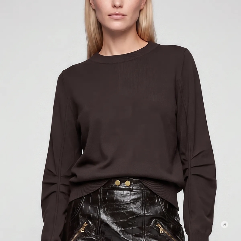 Marc Aurel Pullover- Faltendetail am Ärmel- Rippen-Abschlü braun