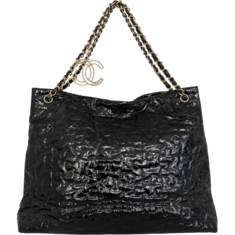 Chanel Shopper Chanel Puzzle Quilted Patent Tote Bag Black / very schwarz