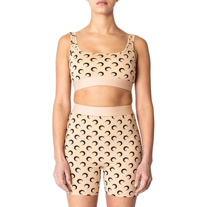 Marine Serre Chemisier RECYCLED MOON JERSEY SPORTS BRA TAN braun
