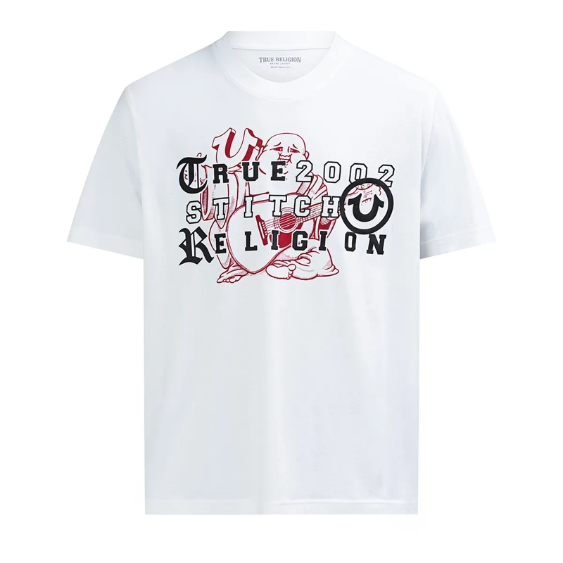 True Religion T-Shirt - T-Shirt- Übereinander angeordnete Logos auf Fro weiss