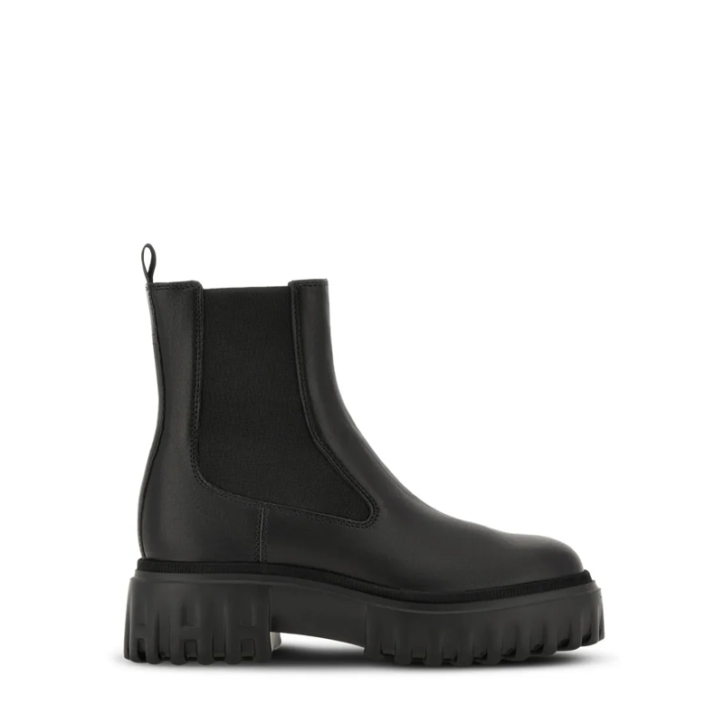 Hogan Bottes Black Leather Boots With Elastic Side Panels Black