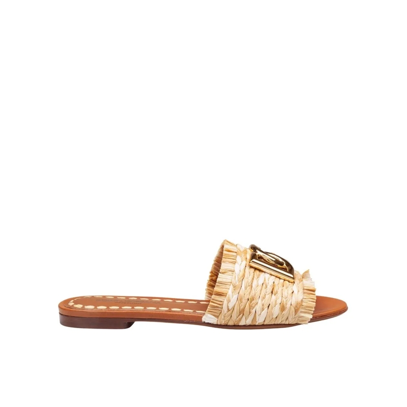 Dolce&Gabbana Sandalen Raffia Slipper With Fringed Edges Brown