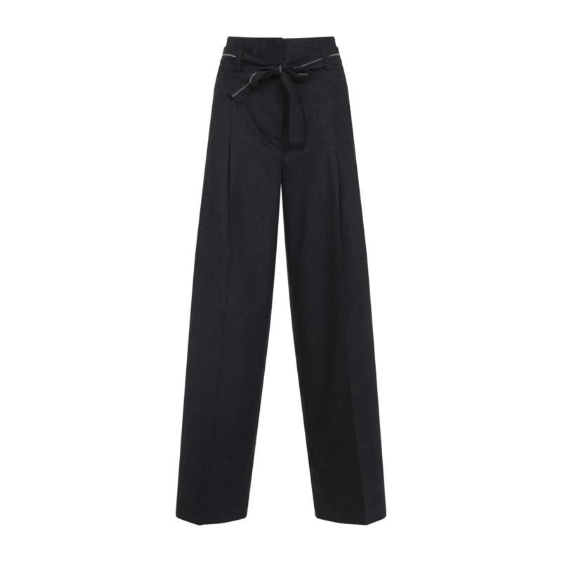 Peserico  High-Waisted Wide-Leg Trousers With Self-Tie Belt Black