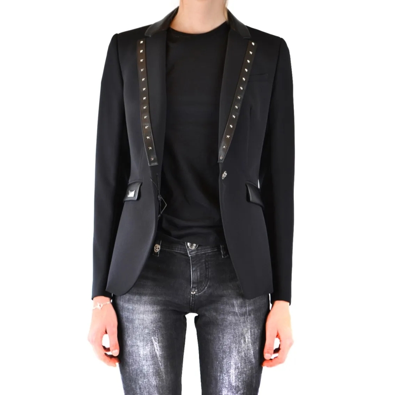 Philipp Plein Blazer Tailored Black Blazer With Leather Trim Black