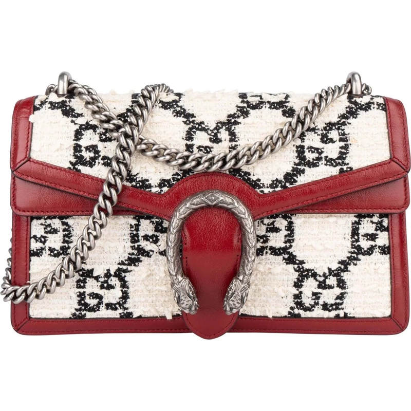 Gucci Schultertasche Gucci GG Tweed Monogram Dionysus Shoulder Bag weiß