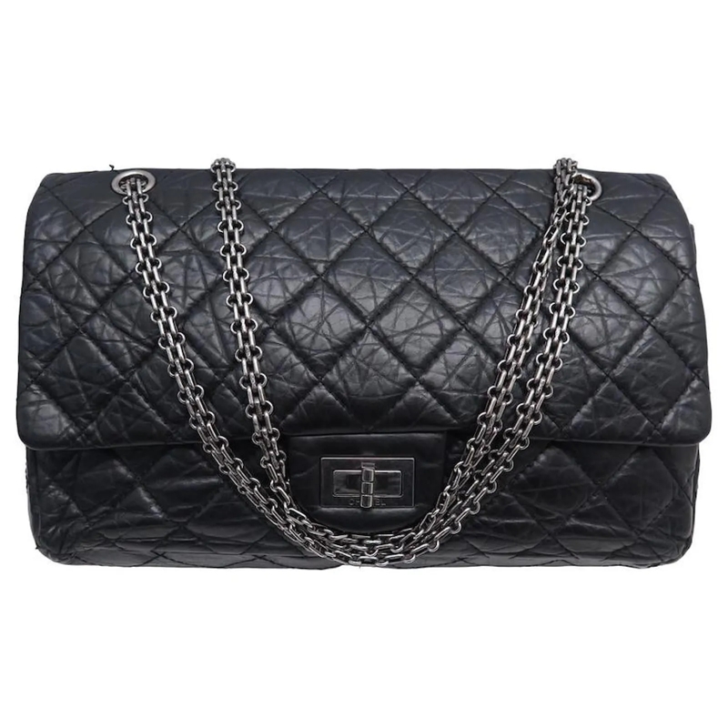 Chanel Schultertasche Chanel Handtasche 2.55 JUMBO SCHWARZES LEDER-CROSS schwarz