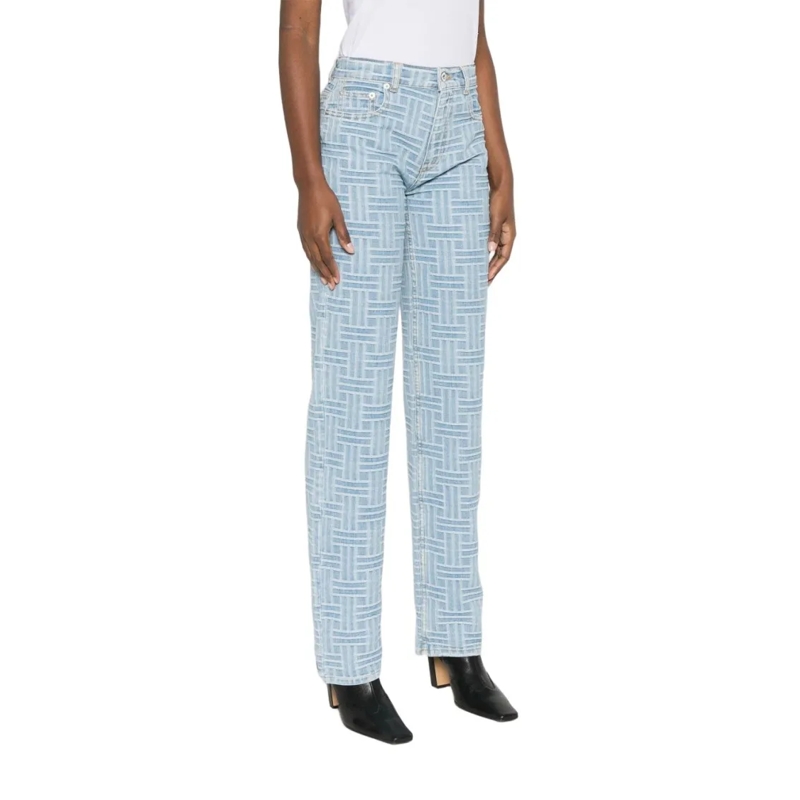 Kenzo Jeans Light Blue Geometric Pattern Trousers Blue