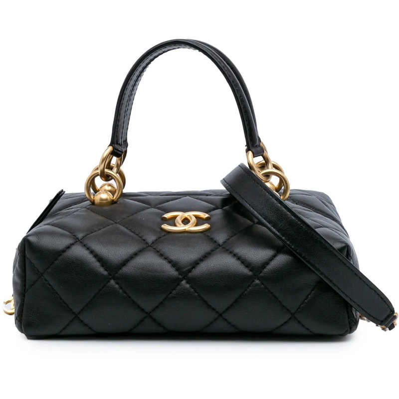 Chanel Fourre-tout Metiers d'Art CC Quilted Lambskin Box Top Handle S schwarz