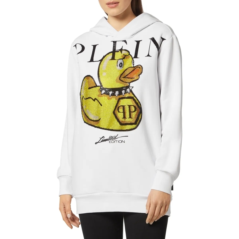 Philipp Plein Top Hoodie Duck Mit Schmucksteinen weiss(Image 3)