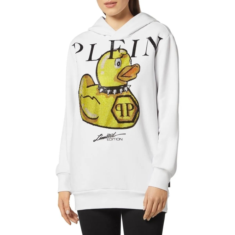 Philipp Plein Sweatshirt Hoodie Duck Mit Schmucksteinen weiss(Image 2)